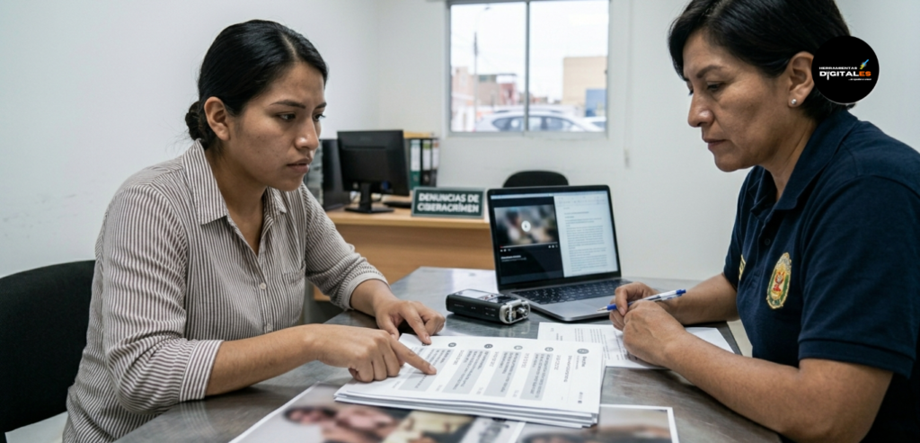 Mujer denunciando Sextorsión