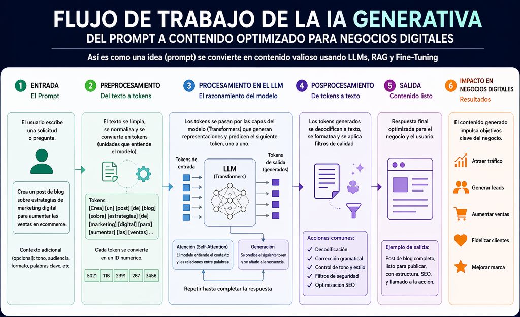 Flujo de trabajo de la IA  generativa , de promt a contenido