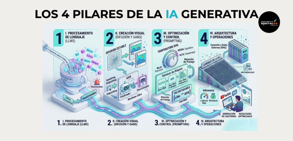 infografia Los 4 pilares de la IA generativa