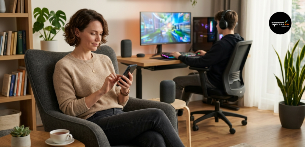 madre vigilando lo que utiliza su menor