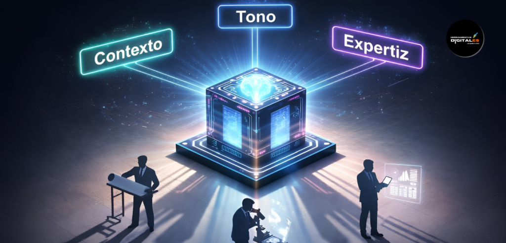 Infografía sobre la técnica de Role Play en ia generativa avanzada, mostrando cómo un mismo modelo puede adoptar múltiples identidades profesionales para ofrecer respuestas especializadas.