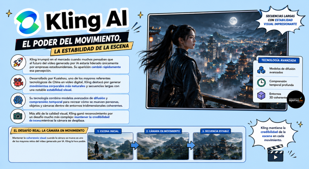 Plataforma avanzada de generación de vídeo mediante inteligencia artificial especializada en movimientos de cámara realistas y coherencia física cinematográfica. 
