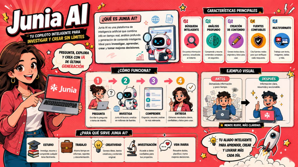 Junia AI es un asistente avanzado centrado en la producción de contenido de alto rendimiento