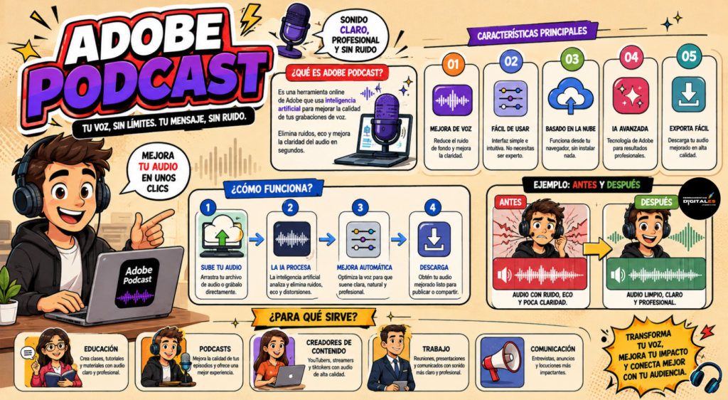 Características de Adobe Podcast, ventajas de su uso