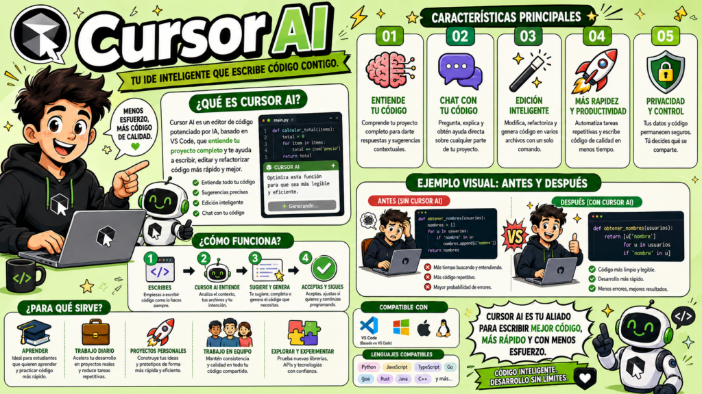Cursor Ai, otra plataforma de IA que escribe y edita código.
