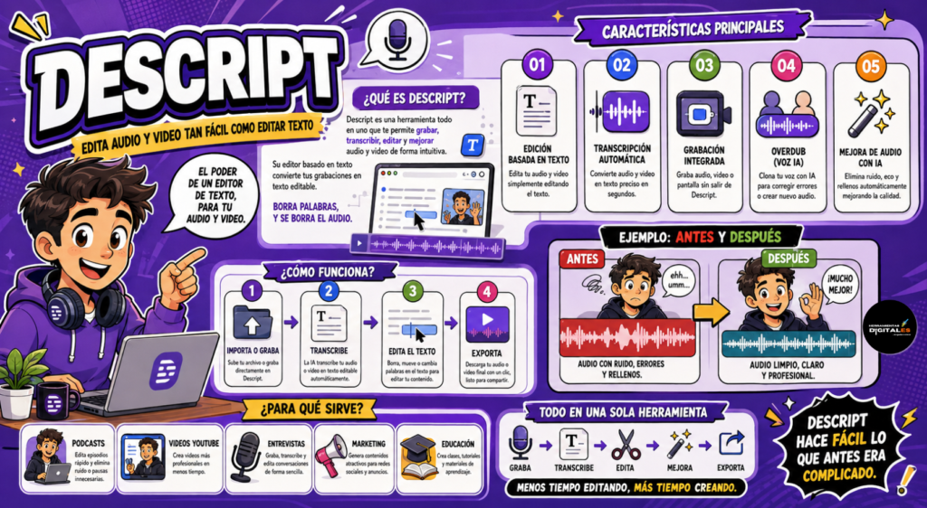Descript características, ventajas de su uso