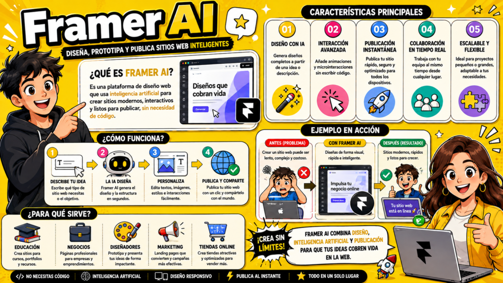 Framer AI plataforma de diseño web con IA.
