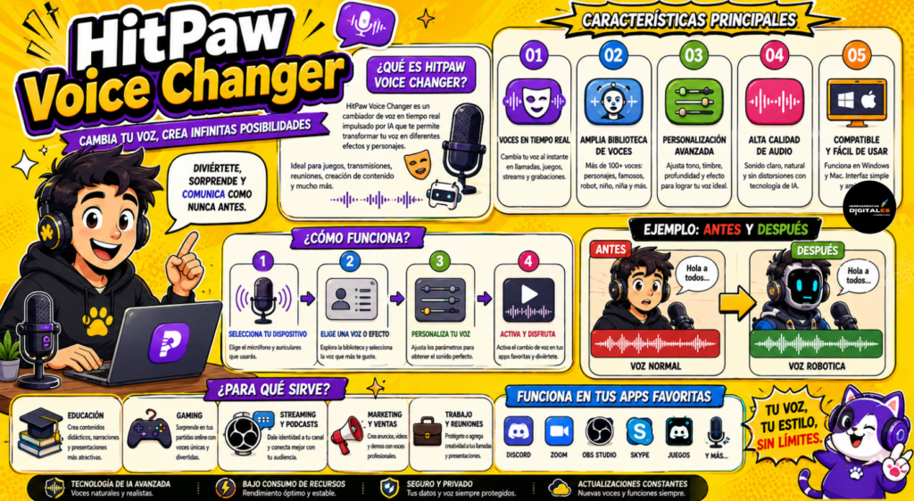 HitPaw Voice Changer, IA para audio con sus características principales