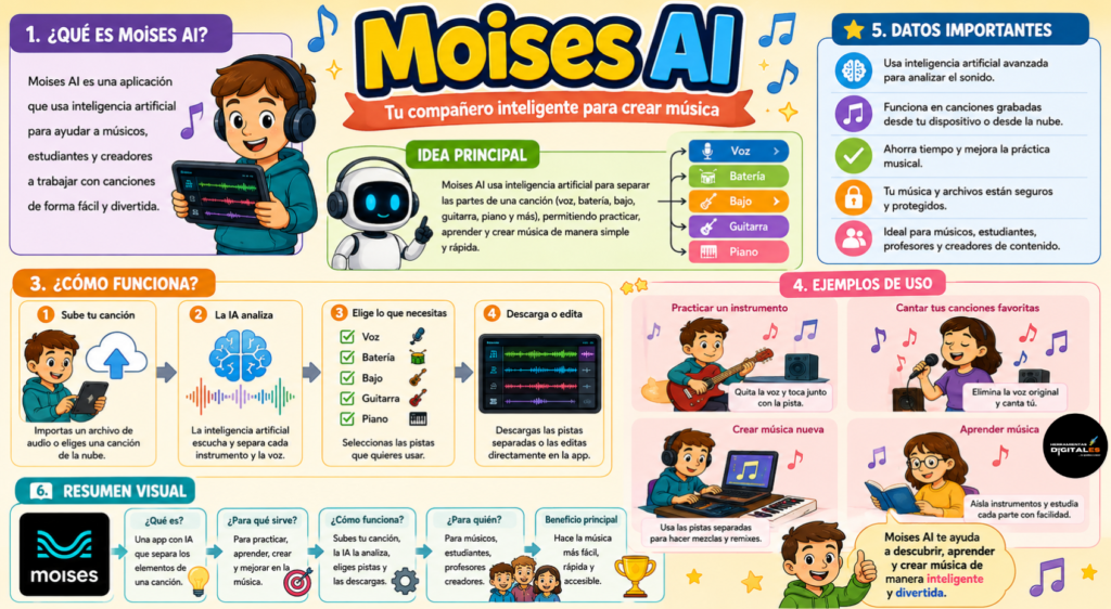 Moises AI plataforma de IA que ayuda a creadores de contenido a trabajar con audio.
