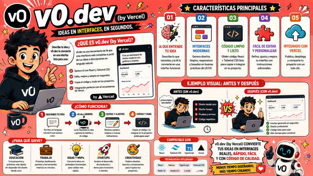 v0.dev (by Vercel) es un sistema de generación de componentes de interfaz de usuario mediante Inteligencia Artificial generativa.